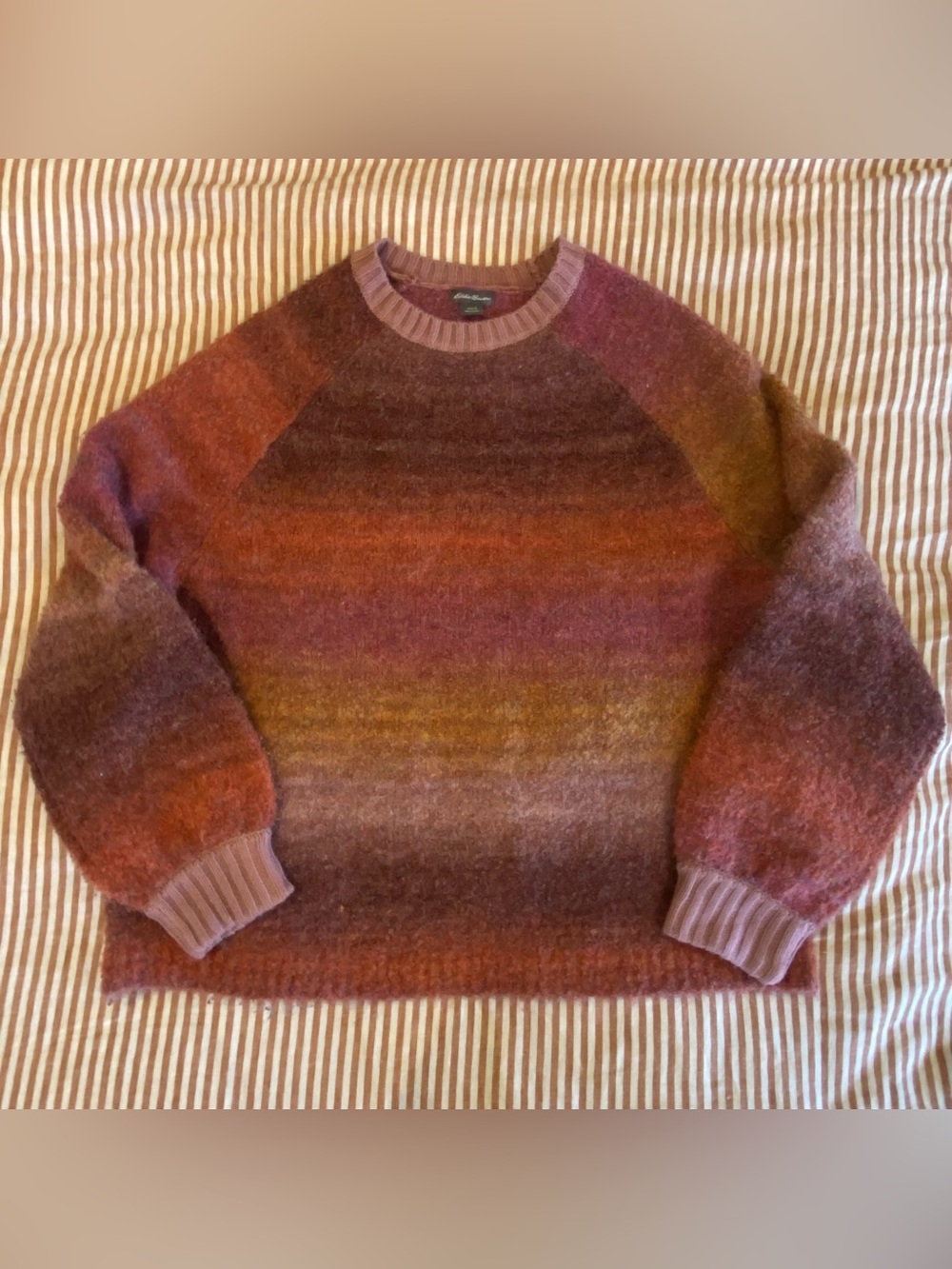 Eddie Bauer ombré knit sweater pink orange purple large raglan lantern sleeve
